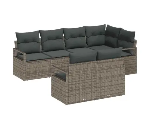 7 Daļu Dārza Dīvānu Komplekts Ar Spilveniem Pelēks Poli Rotangpalma Vidaxl