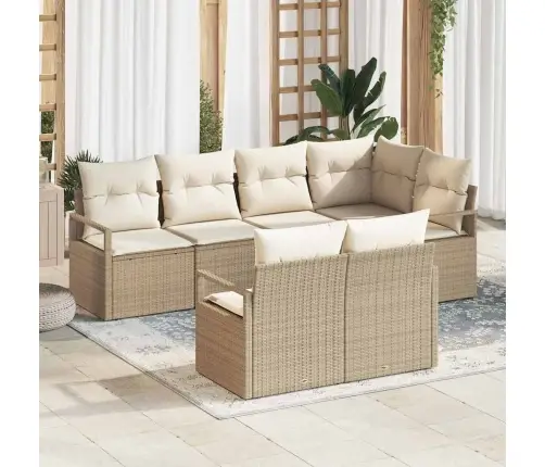 Sodo Sofų Rinkinys 7 Pcs Smėlio Poli Ratanas