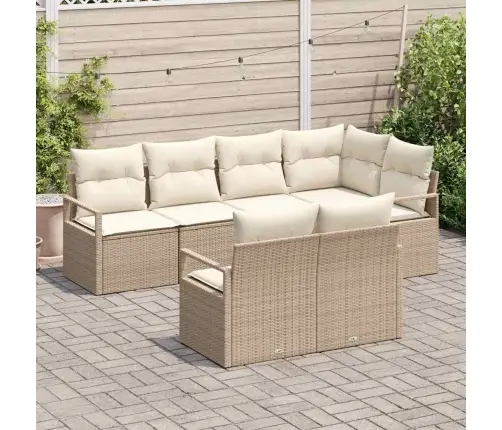 Sodo Sofų Rinkinys 7 Pcs Smėlio Poli Ratanas