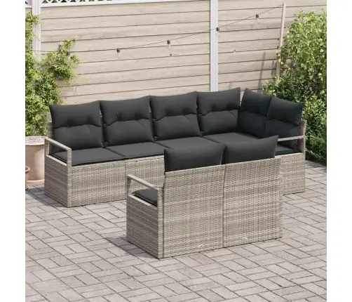 7 Gabalu Dārza Dīvānu Komplekts Ar Spilveniem Gaiši Pelēkā Poli Rotangpalmas Vidaxl