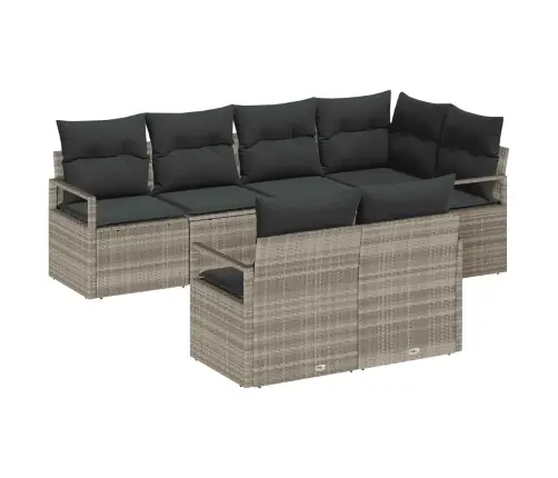 7 Gabalu Dārza Dīvānu Komplekts Ar Spilveniem Gaiši Pelēkā Poli Rotangpalmas Vidaxl