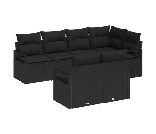 7 Daļu Dārza Dīvānu Komplekts Ar Spilveniem Melns Polietilēna Rotangpalma Vidaxl