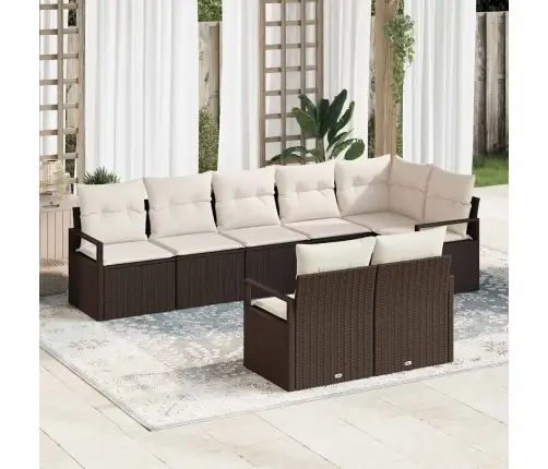 8 Daļu Dārza Dīvānu Komplekts Ar Spilveniem Brūns Poli Rotangpalma Vidaxl