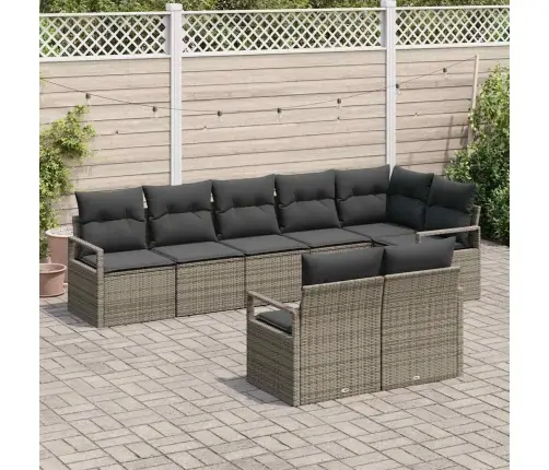 8 Gabalu Dārza Dīvānu Komplekts Ar Spilveniem Pelēks Poli Rotangpalma Vidaxl