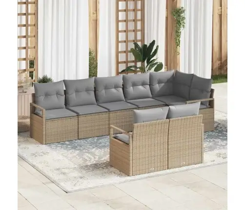 8 Daļu Dārza Dīvānu Komplekts Ar Spilveniem Bēšā Poliratan Vidaxl