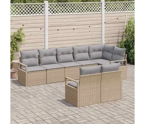 8 Daļu Dārza Dīvānu Komplekts Ar Spilveniem Bēšā Poliratan Vidaxl