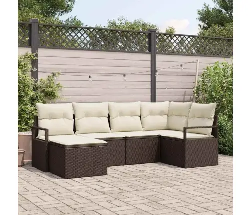 6 Gabalu Dārza Dīvānu Komplekts Ar Spilveniem Brūnā Poli Rotangpalmas Vidaxl