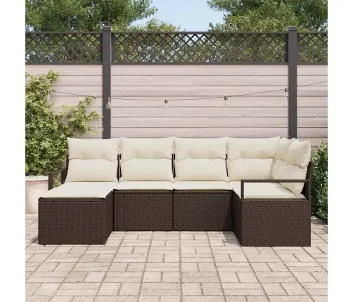 6 Gabalu Dārza Dīvānu Komplekts Ar Spilveniem Brūnā Poli Rotangpalmas Vidaxl