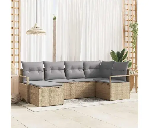 6 Gabalu Dārza Dīvānu Komplekts Ar Spilveniem Bēšs Poli Rotangpalma Vidaxl