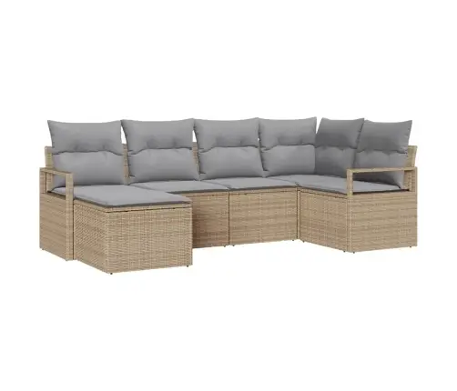 6 Gabalu Dārza Dīvānu Komplekts Ar Spilveniem Bēšs Poli Rotangpalma Vidaxl