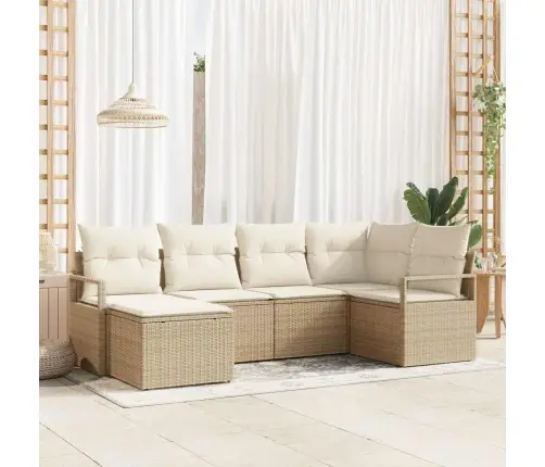 6 Daļu Dārza Dīvānu Komplekts Ar Spilveniem Bēšs Poli Rotangpalma Vidaxl