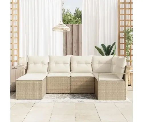 6 Daļu Dārza Dīvānu Komplekts Ar Spilveniem Bēšs Poli Rotangpalma Vidaxl