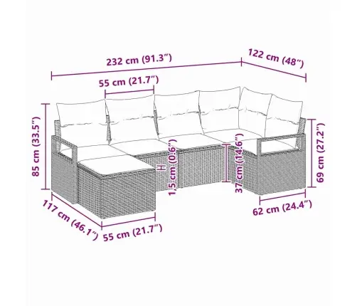 6 Daļu Dārza Dīvānu Komplekts Ar Spilveniem Bēšs Poli Rotangpalma Vidaxl