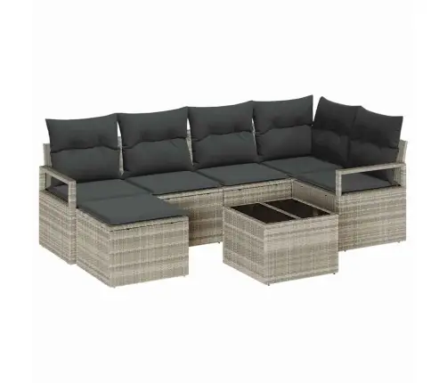 7 Gabalu Dārza Dīvānu Komplekts Ar Spilveniem Gaišā Poli Rattan Vidaxl