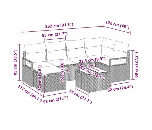 7 Daļu Dārza Dīvānu Komplekts Ar Spilveniem Bežā Poli Rotangpalma Vidaxl