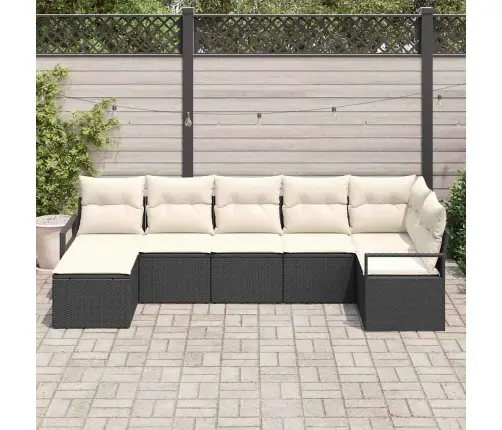 7 Daļīgu Dārza Dīvānu Komplekts Ar Spilveniem Melnā Poliratanā Vidaxl