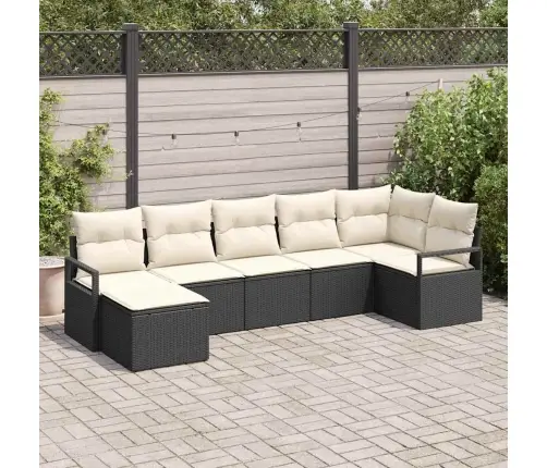 7 Daļīgu Dārza Dīvānu Komplekts Ar Spilveniem Melnā Poliratanā Vidaxl