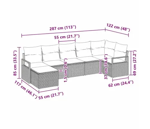 7 Daļu Dārza Dīvānu Komplekts Ar Spilveniem Bēšā Polirotangā Vidaxl
