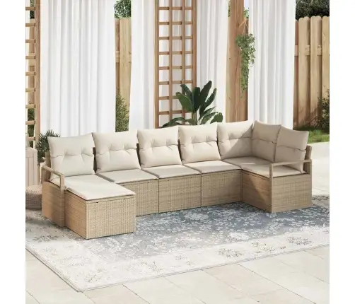 7 Daļu Dārza Dīvānu Komplekts Ar Spilveniem Bēšs Polirattans Vidaxl