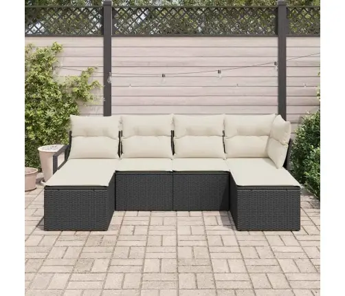 6 Daļu Dārza Dīvānu Komplekts Ar Spilveniem Melnā Polietilēna Rotangpalmas Vidaxl