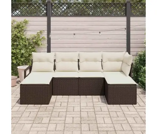 6 Gabalu Dārza Dīvānu Komplekts Ar Spilveniem Brūnā Poli Rotangpalma Vidaxl