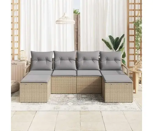 6 Gabalu Dārza Dīvānu Komplekts Ar Spilveniem, Bēšs Poli Rotangpalma Vidaxl