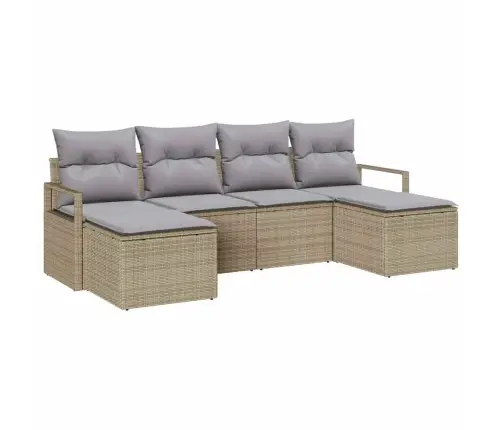 6 Gabalu Dārza Dīvānu Komplekts Ar Spilveniem, Bēšs Poli Rotangpalma Vidaxl