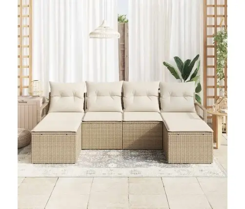 6 Gabalu Dārza Dīvānu Komplekts Ar Spilveniem Bēšā Poli Rotangpalmas Vidaxl