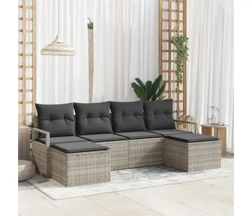 6 Gabali Dārza Dīvānu Komplekts Ar Spilveniem Gaiši Pelēks Poli Rotangpalma Vidaxl