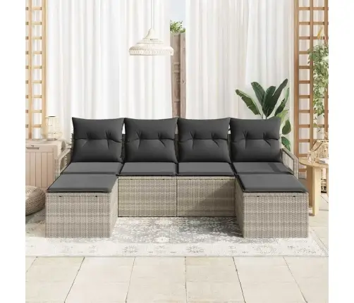 6 Gabali Dārza Dīvānu Komplekts Ar Spilveniem Gaiši Pelēks Poli Rotangpalma Vidaxl