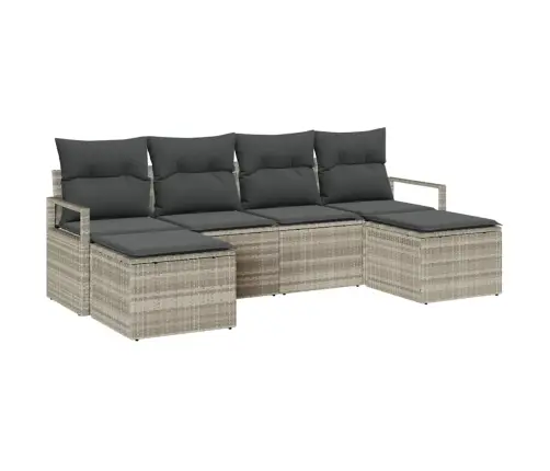 6 Gabali Dārza Dīvānu Komplekts Ar Spilveniem Gaiši Pelēks Poli Rotangpalma Vidaxl