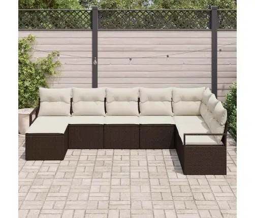 8 Gabalu Dārza Dīvānu Komplekts Ar Spilveniem Brūna Poli Ratan Vidaxl