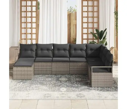 8 Gabalu Dārza Dīvānu Komplekts Ar Spilveniem Pelēks Poli Rotangpalmas Vidaxl