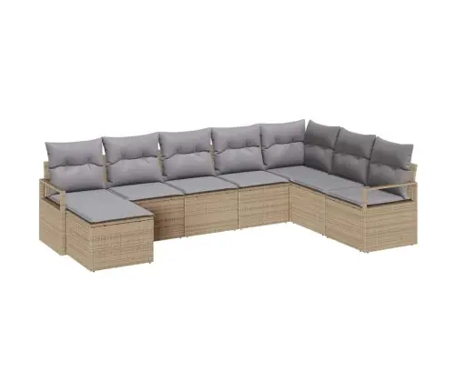 8 Daļu Dārza Dīvānu Komplekts Ar Spilveniem Bēša Poli Ratanā Vidaxl