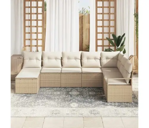 8 Gabalu Dārza Dīvānu Komplekts Ar Spilveniem Bēšs Poli Rotangpalma Vidaxl