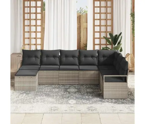 8 Gabalu Dārza Dīvānu Komplekts Ar Spilveniem Gaiši Pelēks Poli Rotangpalma Vidaxl