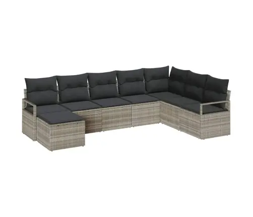 8 Gabalu Dārza Dīvānu Komplekts Ar Spilveniem Gaiši Pelēks Poli Rotangpalma Vidaxl