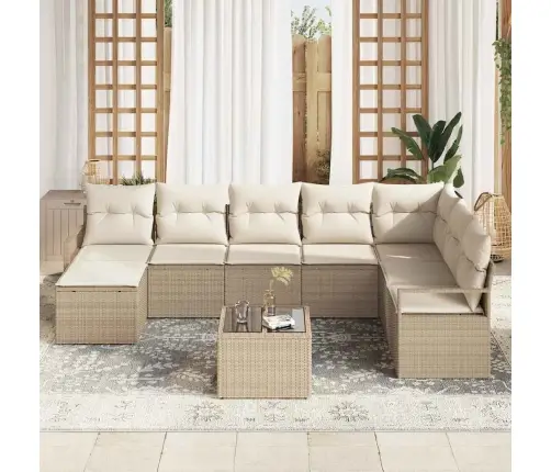 9 Daļu Dārza Dīvānu Komplekts Ar Spilveniem Brūns Poli Rotangpalma Vidaxl