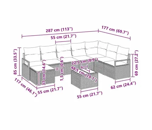 Aia Diivanikomplekt 9 Pcs Helehall Polürooster