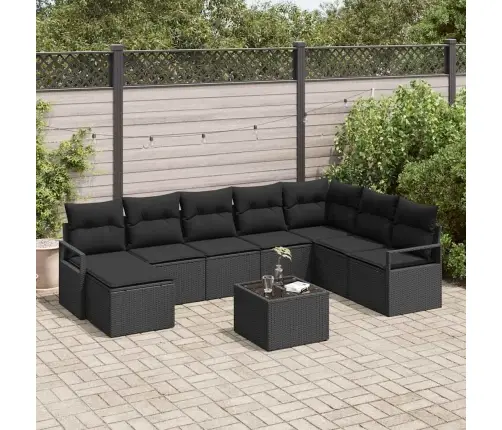 Sodo Sofų Rinkinys 9 Pcs Juoda Poli Ratanas