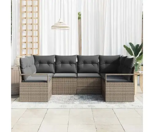 6 Gabalu Dārza Dīvānu Komplekts Ar Spilveniem Pelēks Poli Rotangpalma Vidaxl