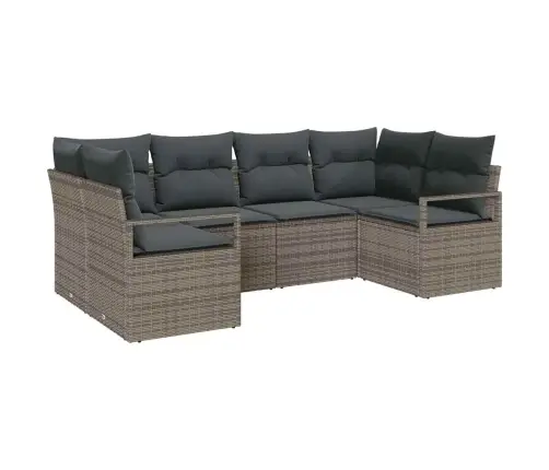 6 Gabalu Dārza Dīvānu Komplekts Ar Spilveniem Pelēks Poli Rotangpalma Vidaxl