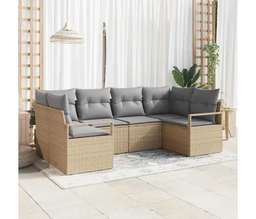 6 Daļu Dārza Dīvāna Komplekts Ar Spilveniem Bēšs Polietilēna Rotangpalma Vidaxl