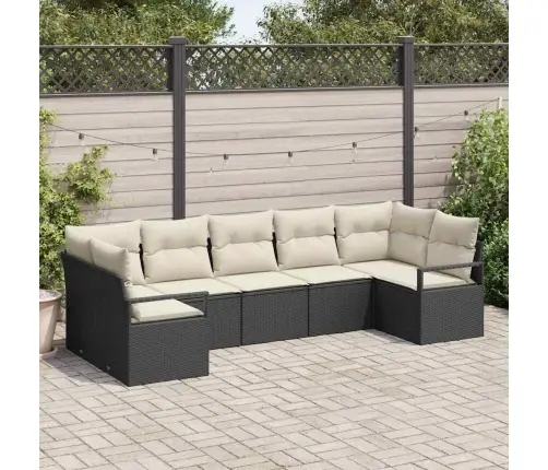 7 Gabalu Dārza Dīvānu Komplekts Ar Spilveniem Melns Polietilēna Rotangpalma Vidaxl