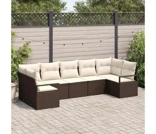 7 Daļu Dārza Dīvānu Komplekts Ar Spilveniem Brūns Poli Rotangpalmas Vidaxl