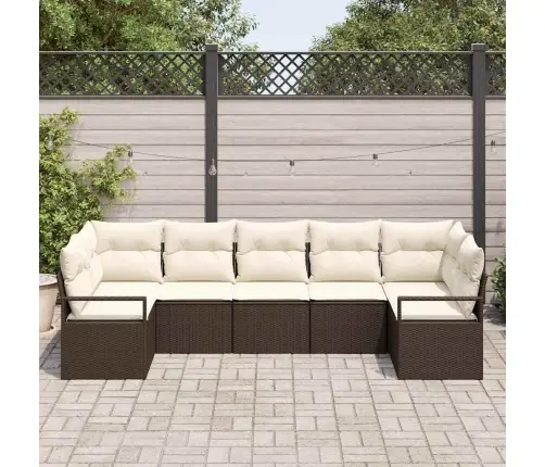 7 Daļu Dārza Dīvānu Komplekts Ar Spilveniem Brūns Poli Rotangpalmas Vidaxl