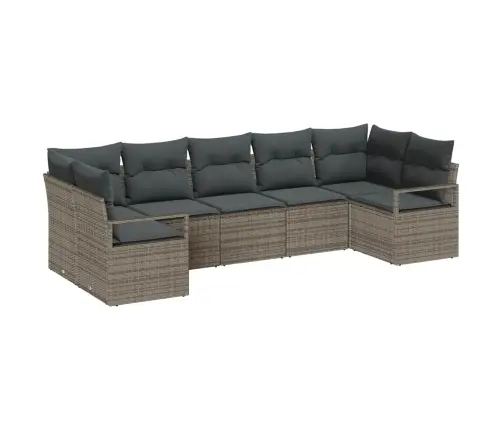 7 Gabalu Dārza Dīvānu Komplekts Ar Spilveniem Pelēks Poli Rotangpalma Vidaxl