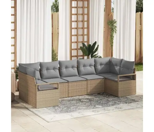 7 Gabalu Dārza Dīvānu Komplekts Ar Spilveniem Bēšs Poli Rotangpalma Vidaxl