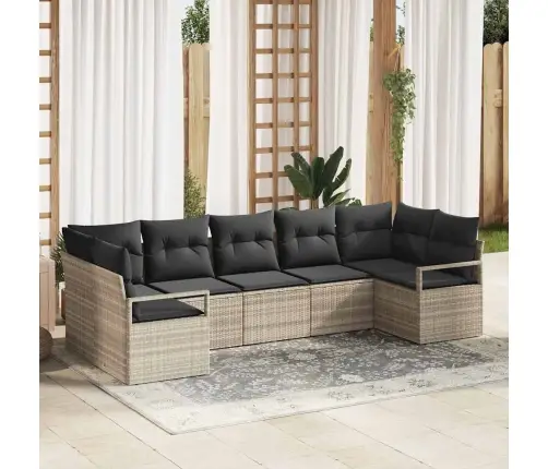 7 Daļu Dārza Dīvāna Komplekts Ar Spilveniem Gaiši Pelēks Poli Rotangpalma Vidaxl