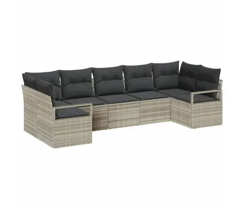 7 Daļu Dārza Dīvāna Komplekts Ar Spilveniem Gaiši Pelēks Poli Rotangpalma Vidaxl